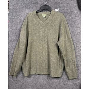 Eddie Bauer Lambswool Knit Sweater Mens Size L Olive Green V-Neck Long Sleeve
